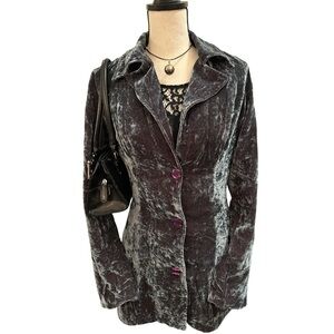 Vintage Y2K SELE Crushed Velvet Blue Gray Blazer | Size Medium | Made in USA